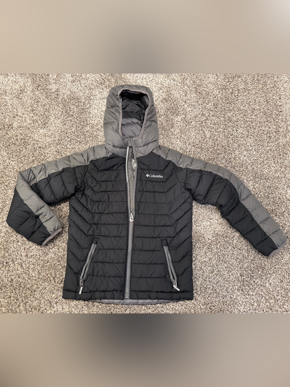 Columbia Black & Gray Kids Hooded Puffer Jacket